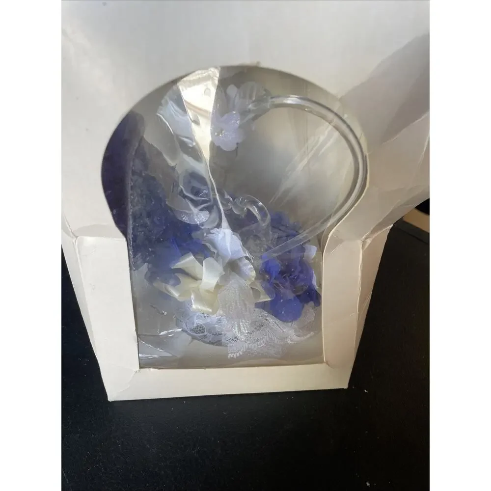 Vintage Elegant Wedding Blown Glass Heart swans Wedding Cake Topper Blue Flowers